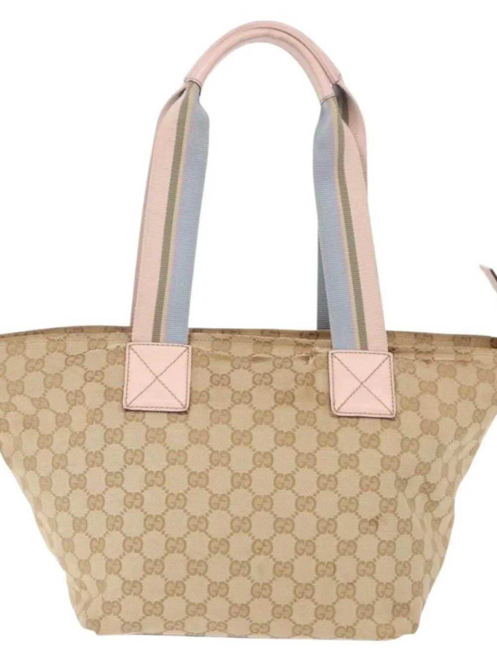 GUCCI GG Canvas Sherry Line Tote Bag Beige Pink 131230 Auth 152017